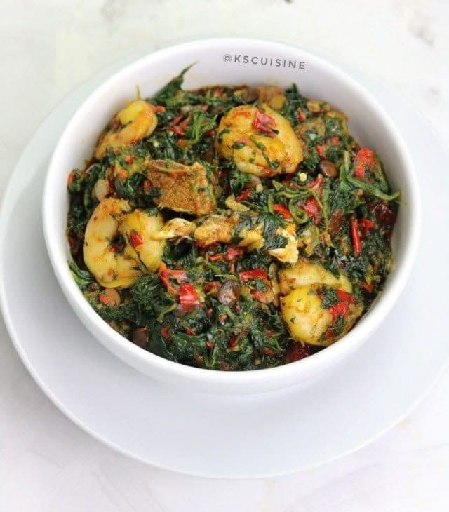 Efo riro with prawns